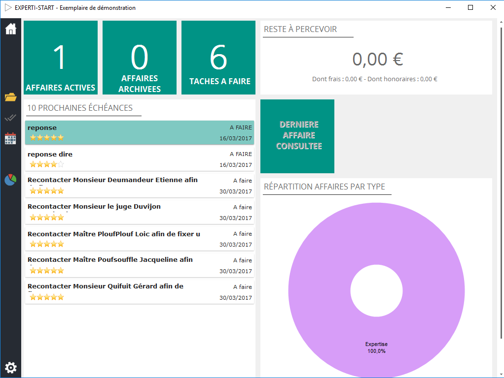 EXPERTI-START 2.0 : le tableau de bord du logiciel